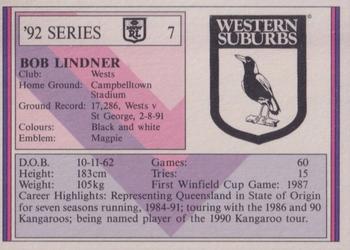 1992 Regina NSW Rugby League #7 Bob Lindner Back